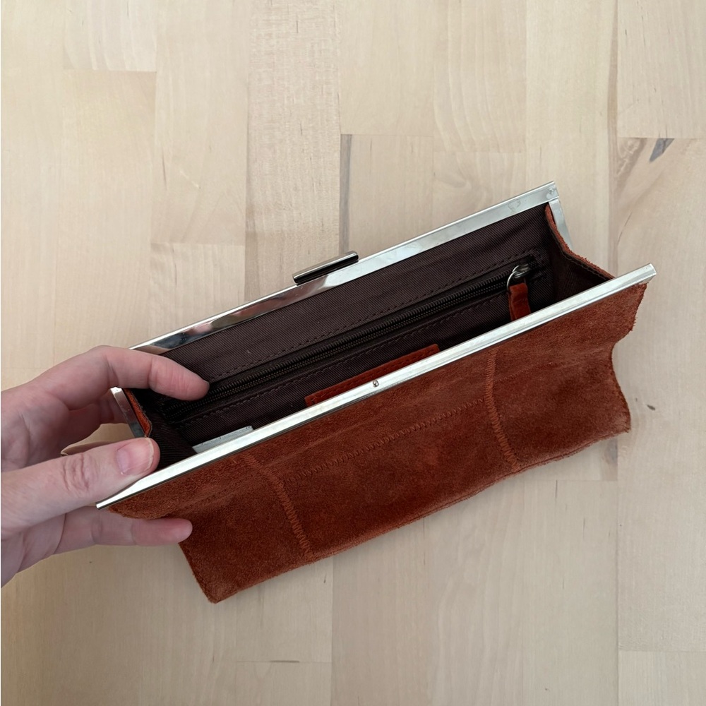 Banana Republic Rust Brown Suede Clutch with Silver Accent - Picture 10 of 12